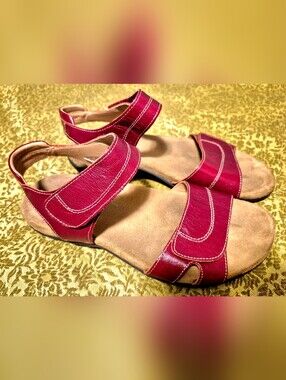 Like New! Josef Seibel Women's Red Leather Velcro Sandals